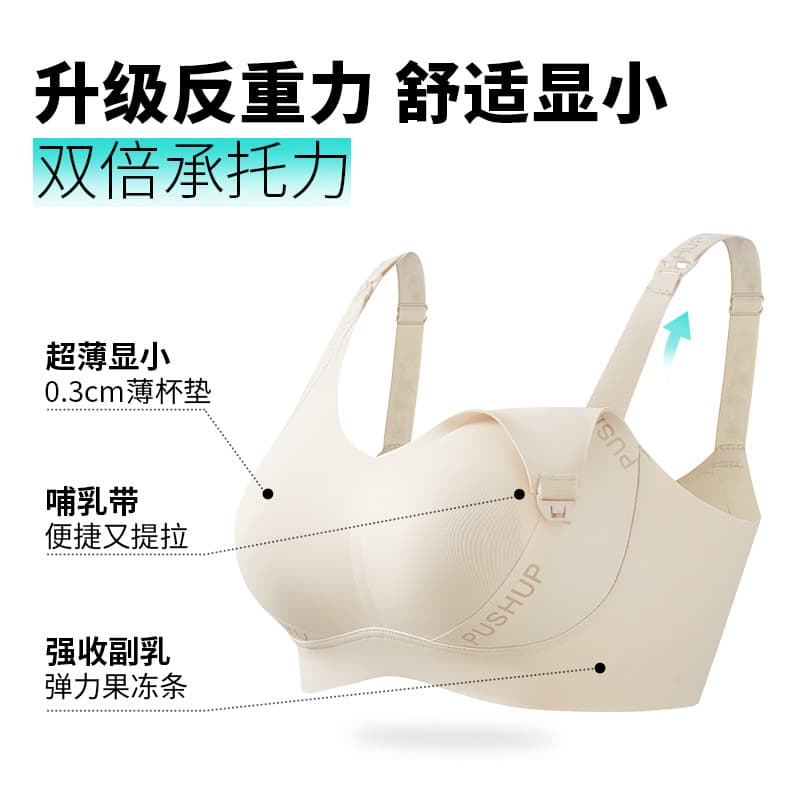 Nursing Bra for Postpartum Breastfeeding, Plus Size, Postpartum Lift-Up, Anti-Sagging, Wireless, Thin Style, Side Breast Support, Breast Pump