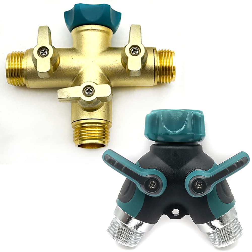 Garden Hose Splitter Set, Cross-Shaped 3-Way Splitter with Green Dual Splitter