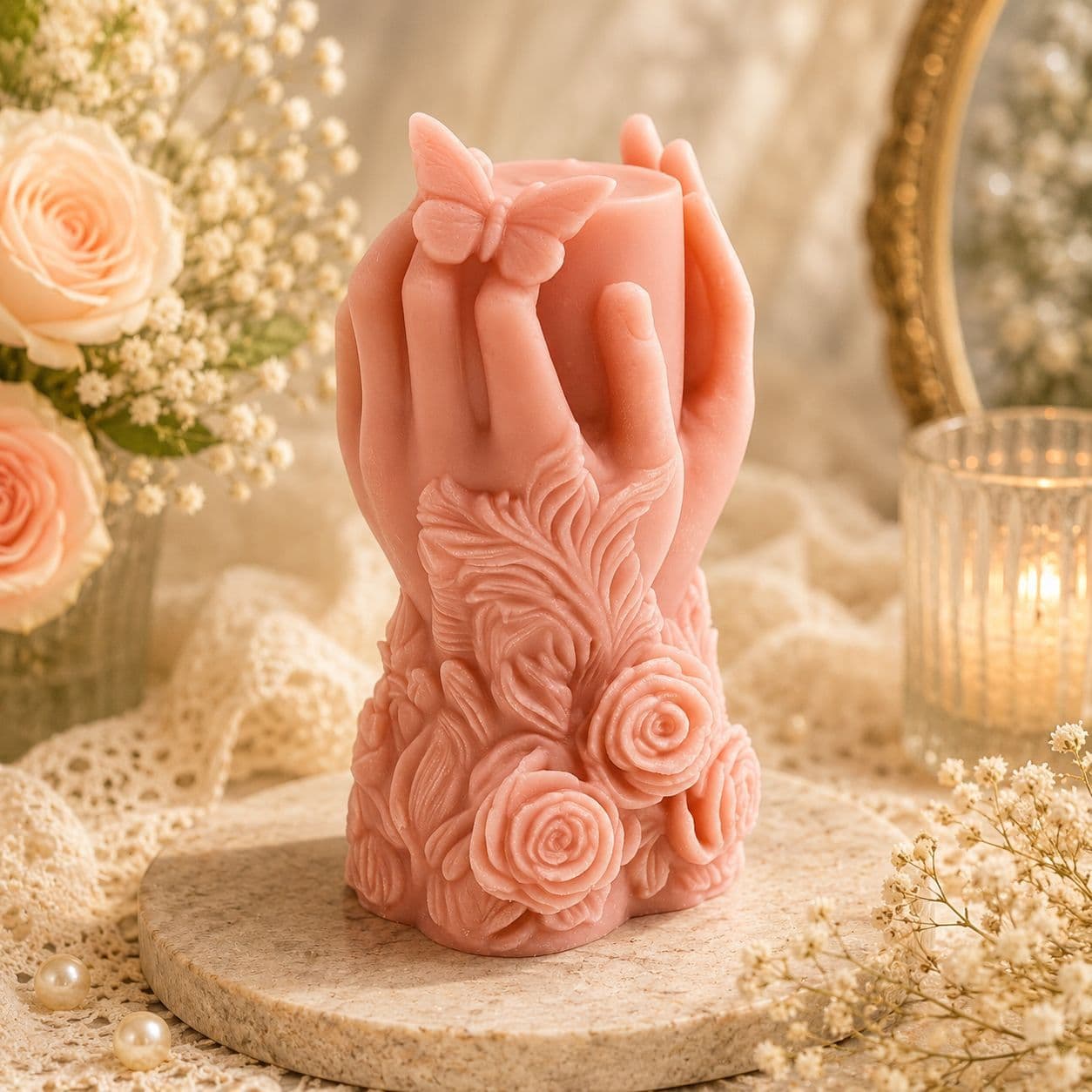 New Double Hand Holding Rose Silicone Mold, Silicone Aromatherapy Gypsum Candle Mold, Desktop Decorative Ornament Mold