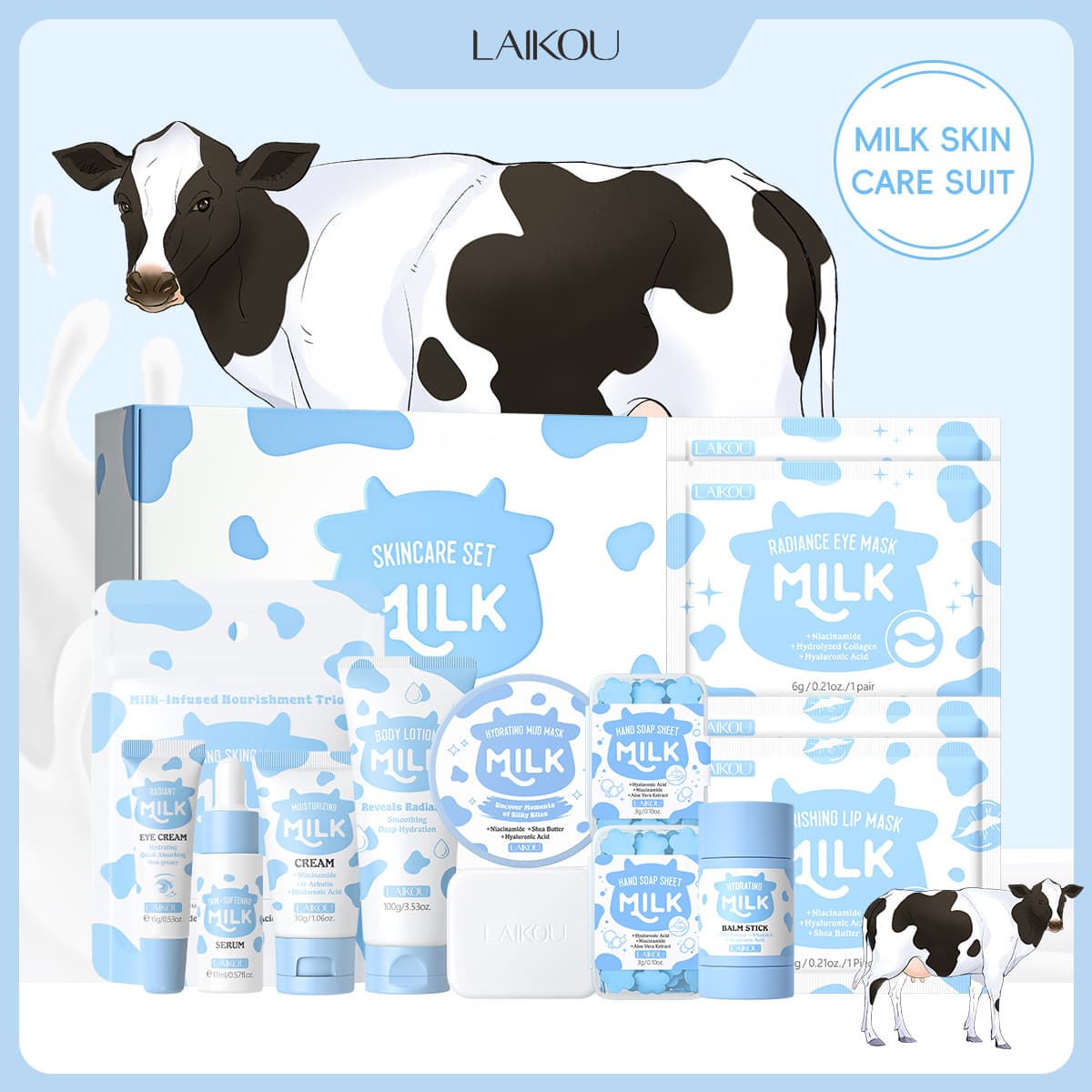 Cross-border LAIKOUFENYIQUIYUM Milk Series Combination Set Moisturizing Skincare Gift Box for Export