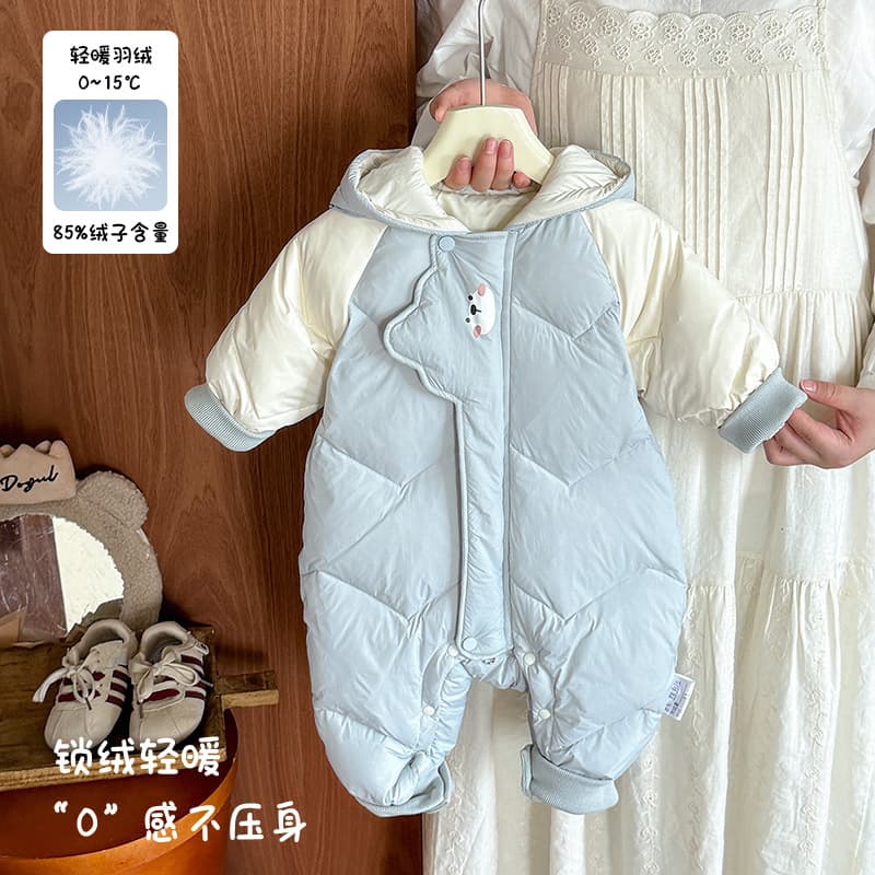 Boys' down jumpsuit winter new style baby boy warm thickened hooded crawl suit infant outdoor romper category A