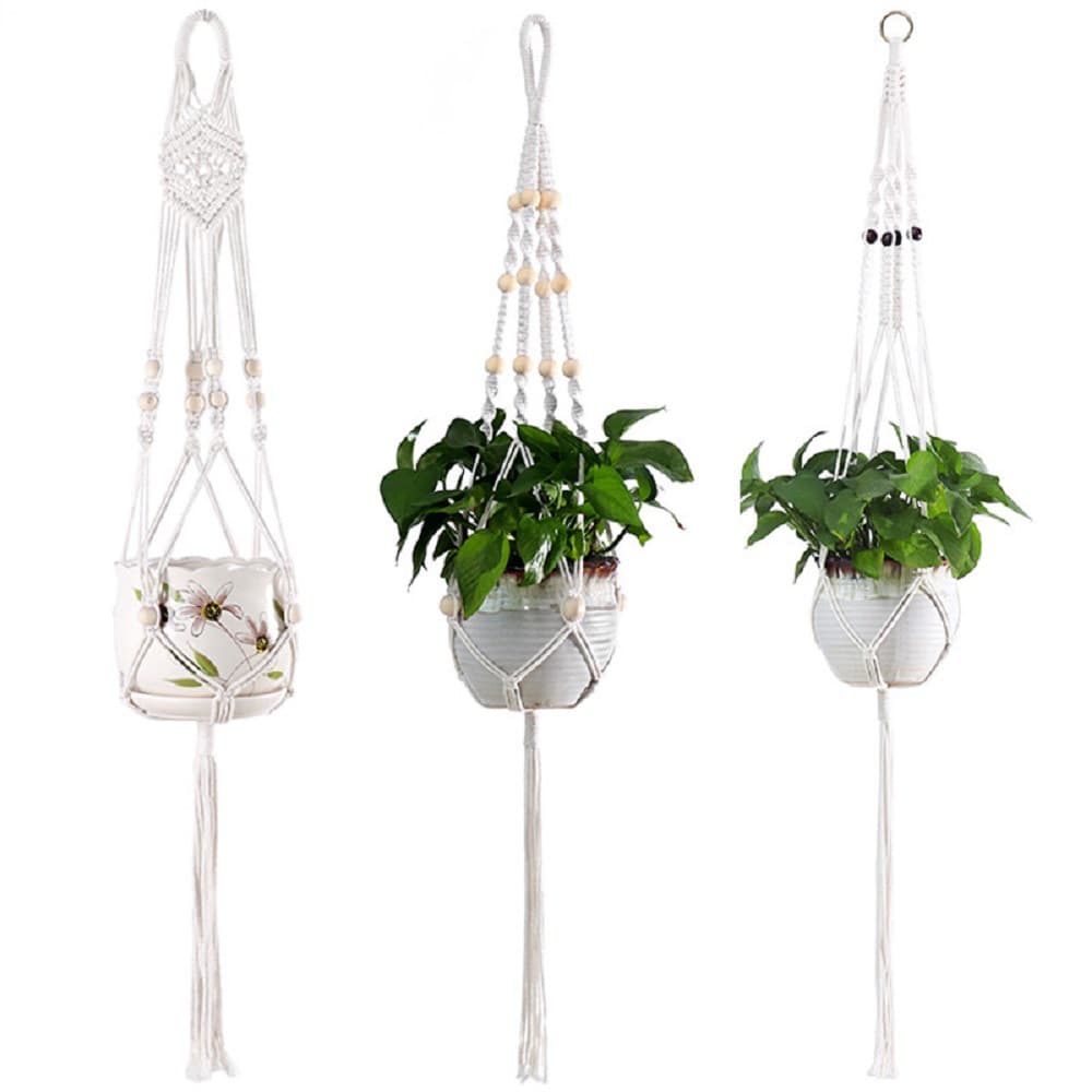 Handwoven Cotton Linen Rope Hanging Potted Plant Baskets Garden Greenery Plant Hanger Creative Basket Plant Stand Garden Art