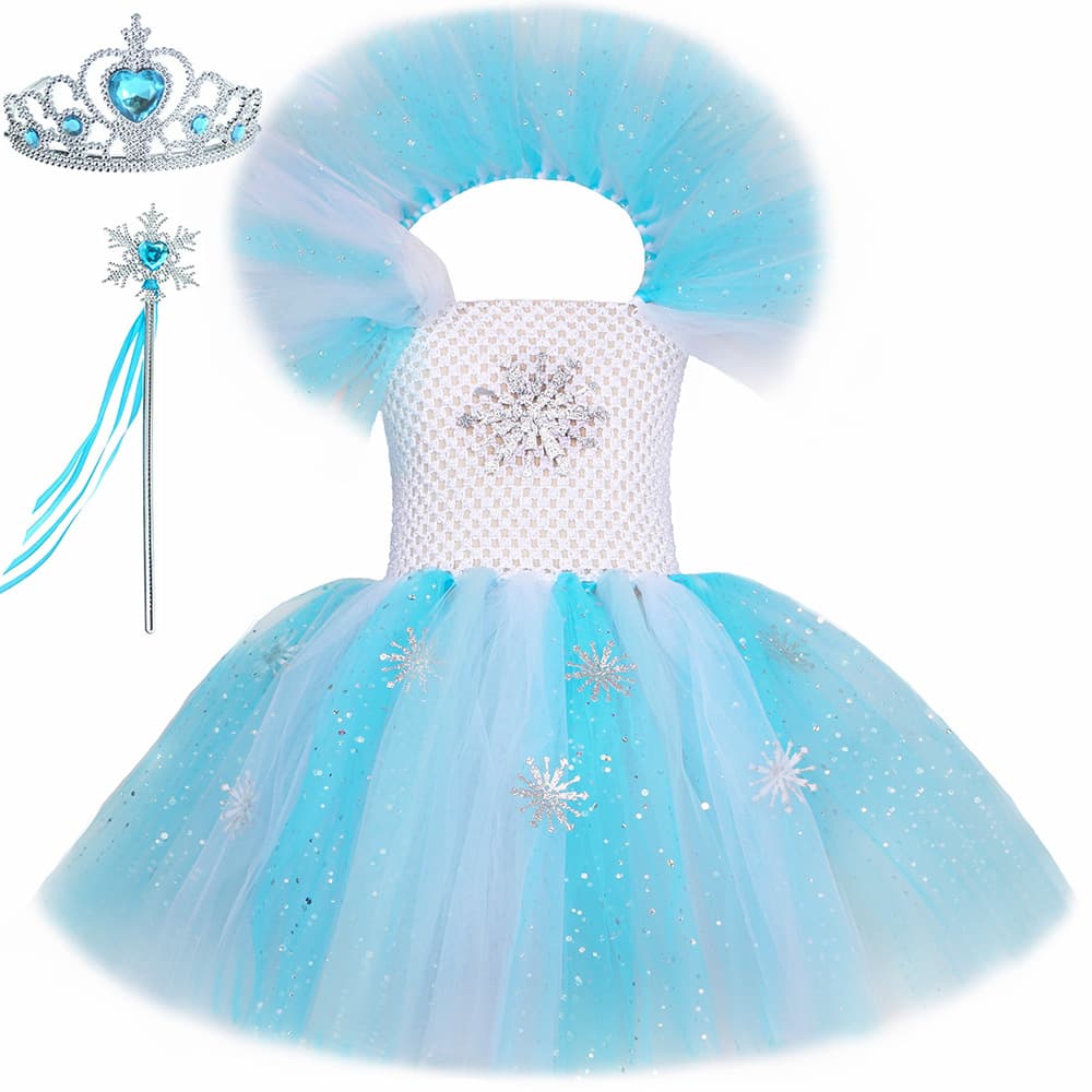 Foreign trade Elsa princess skirt girls' Frozen costume sequin snowflake mesh puff skirt children's performance costume