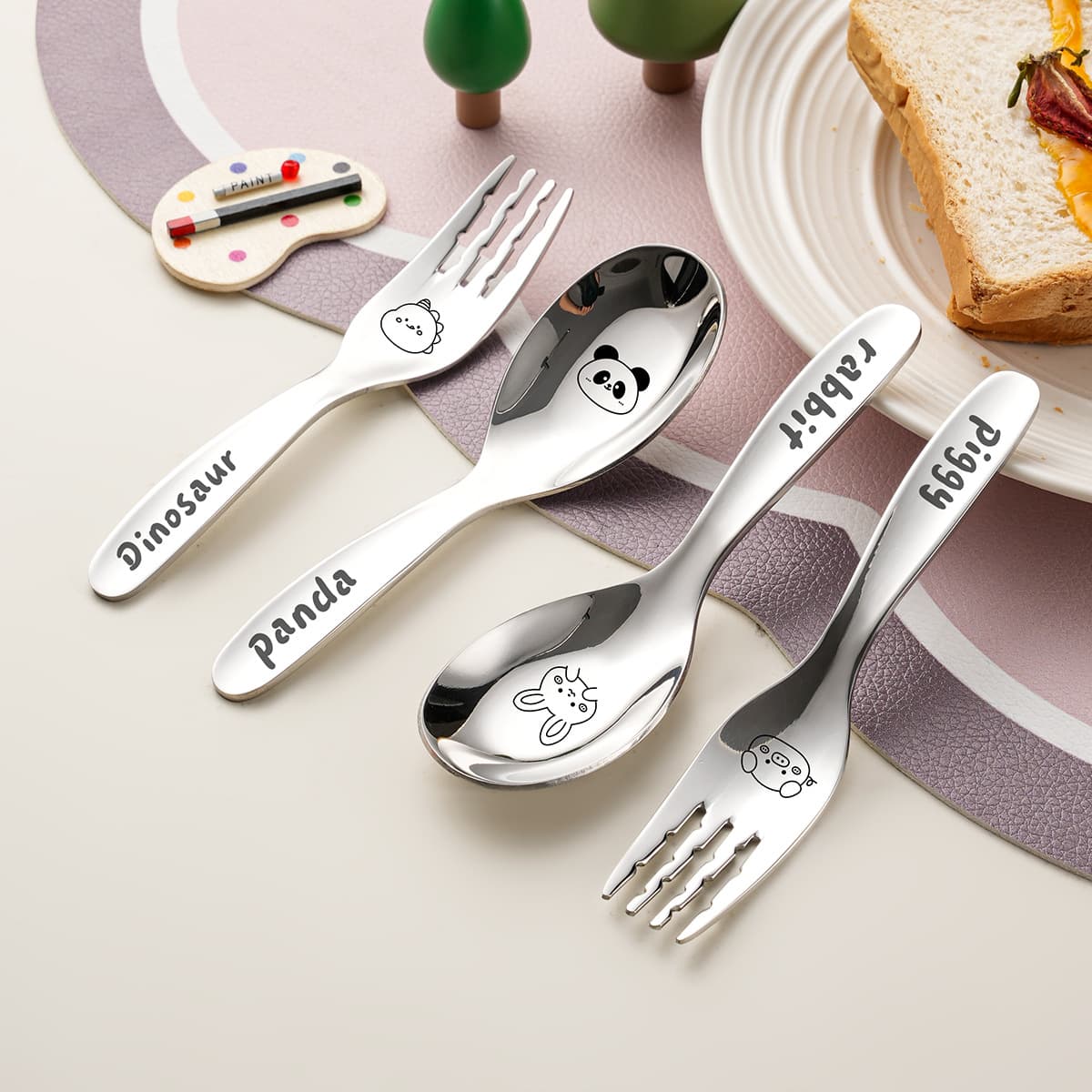 316L stainless steel children's spoon fork Yuanbao spoon baby eating spoon spoon spoon baby small spoon