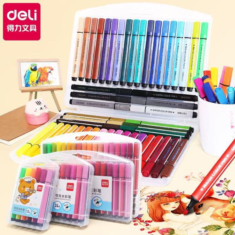 Deli Watercolor Pen, Student Children Kindergarten Art Painting Triangular Pole Washable Color Pen Stationery Wholesale