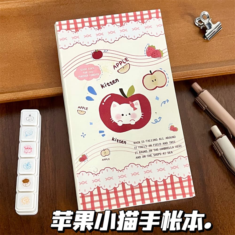 Mengka rabbit apple kitten notebook red plaid notebook Japanese style Korean style ins style notepad material book