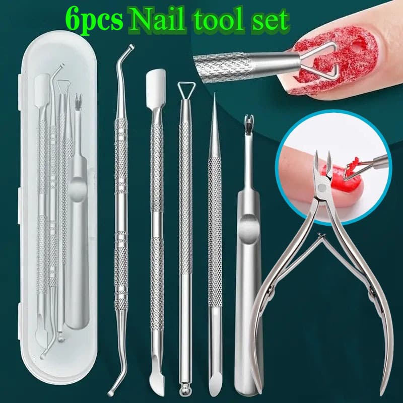 Manufacturer's ready-made six-piece stainless steel nail polish removal tool set gel scraper nail trimming parts can be labeled on behalf of