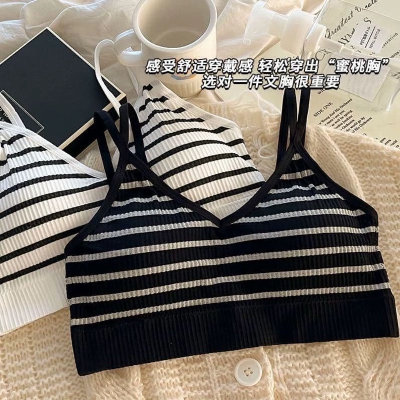 Girls' Tube Top Bra with Built-in Pads, Anti-Exposure, Versatile Student Solid Color Striped Camisole Vest