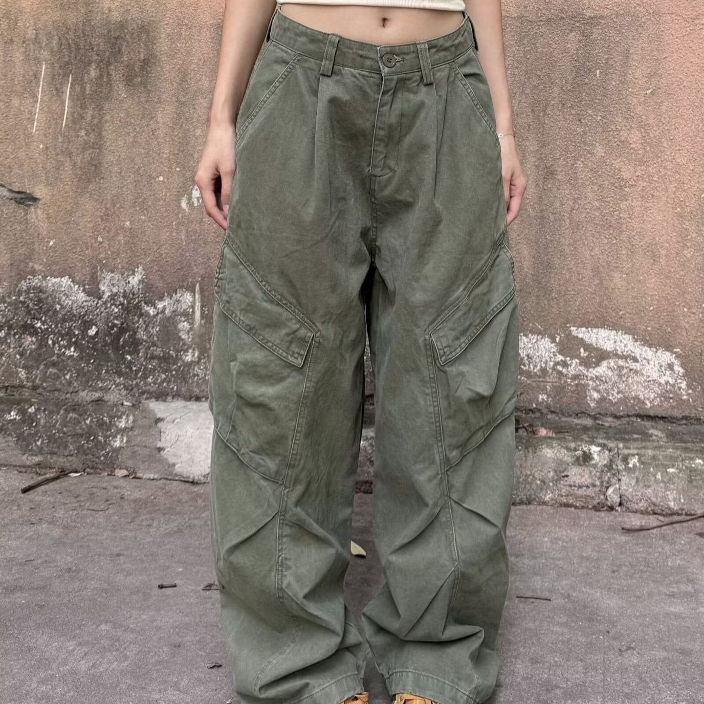American Retro High Street Workwear Pants Women's Straight Wide Leg Casual Pants Spring and Autumn New Fashion Street Dance Pure Cotton Pants