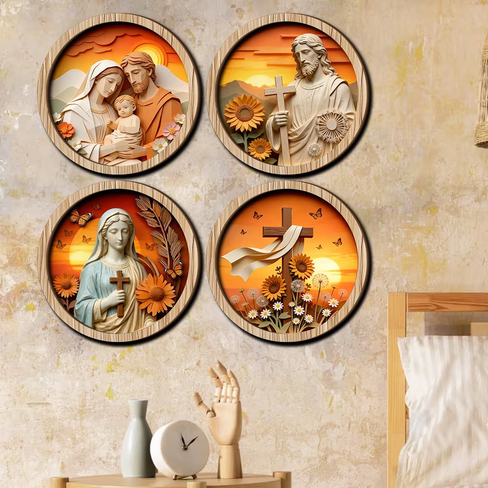 Farmhouse style guardian house at sunset home decor wooden wall decoration faith style wooden wall art