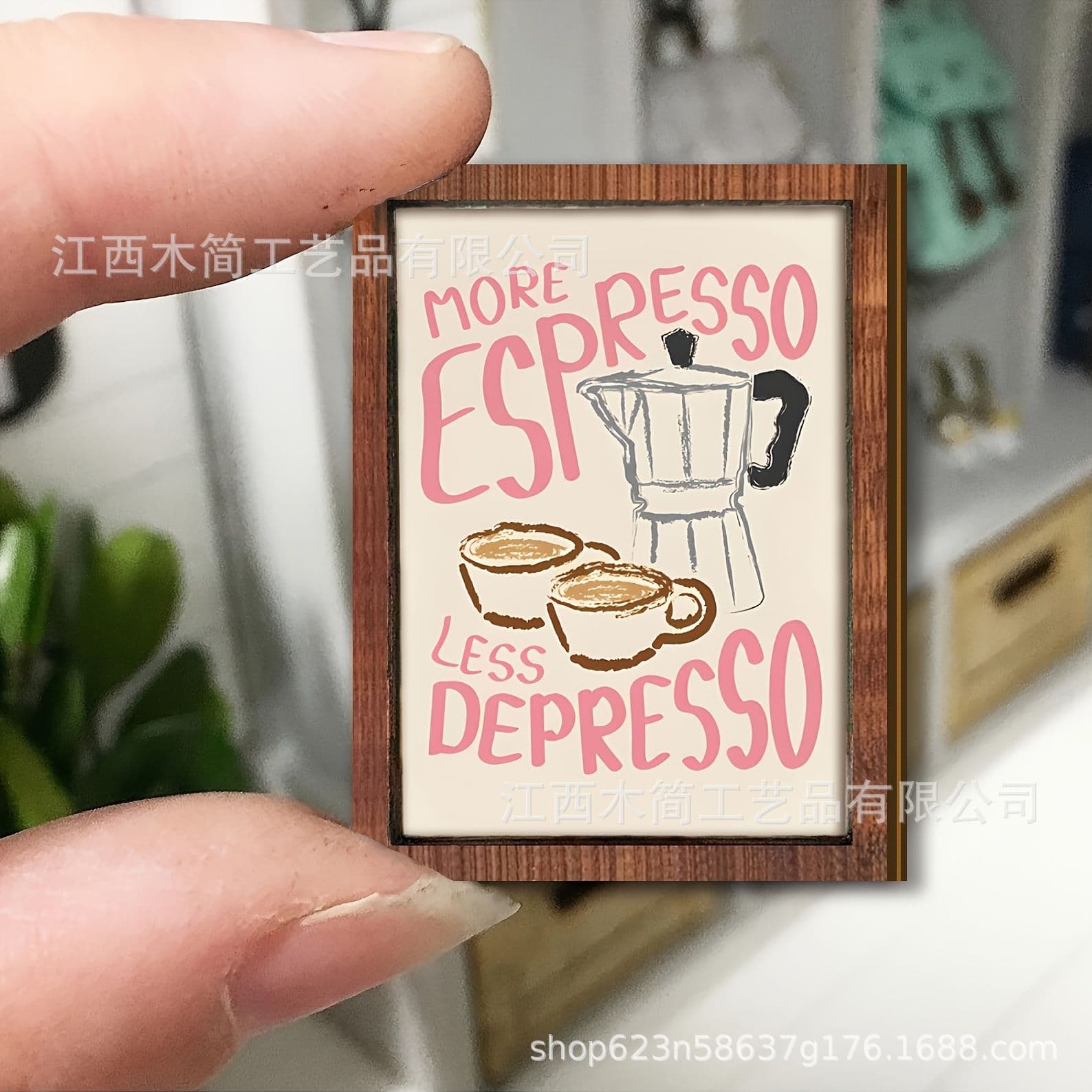 Wholesale 1 Moka Pot Slogan Wooden Mini Sign Dollhouse Miniature Decoration Hanging Ornament 2D Single Layer