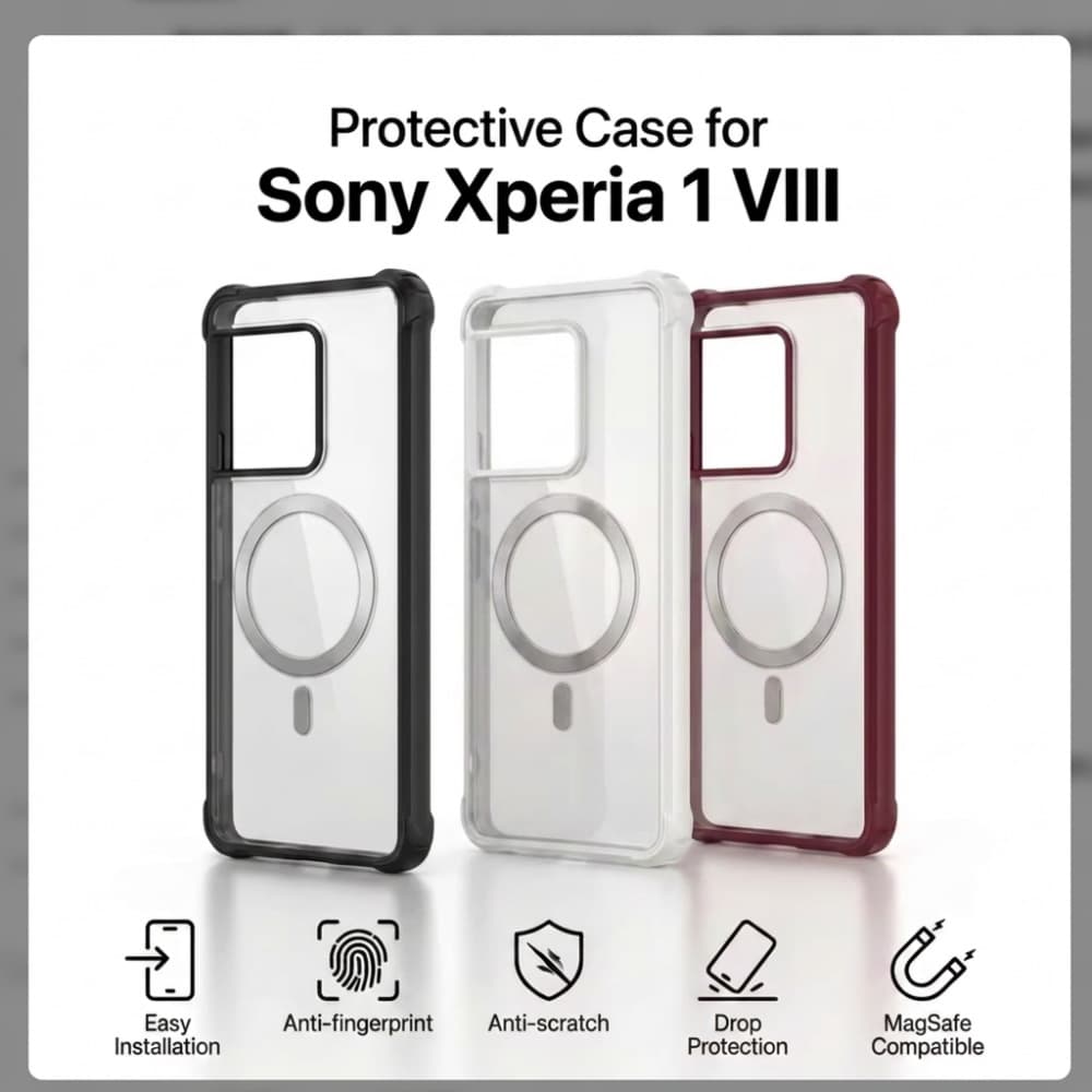 Magnetic Phone Case for Sony Xperia 1 VIII, 1-8 Transparent Shockproof Protective Back Cover, Magnetic Compatible