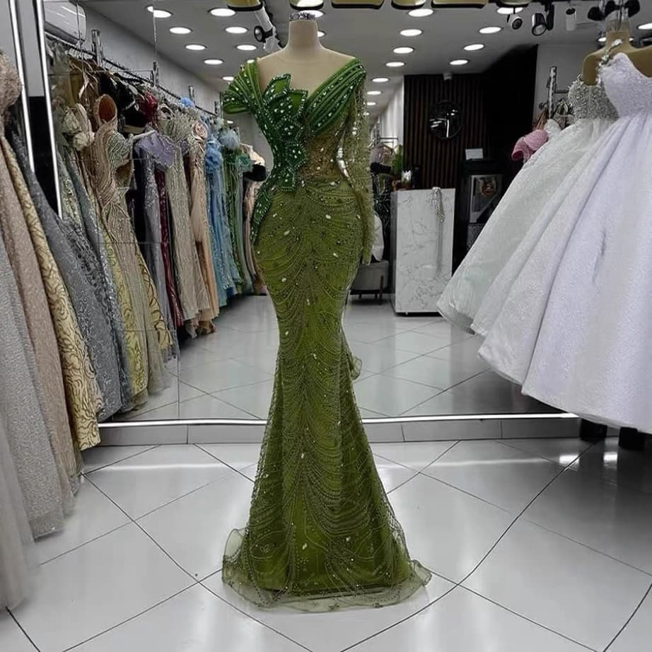 New Evening Dress Heavy Lace One-Shoulder Slim Fit Fishtail Banquet Party Evening Dress