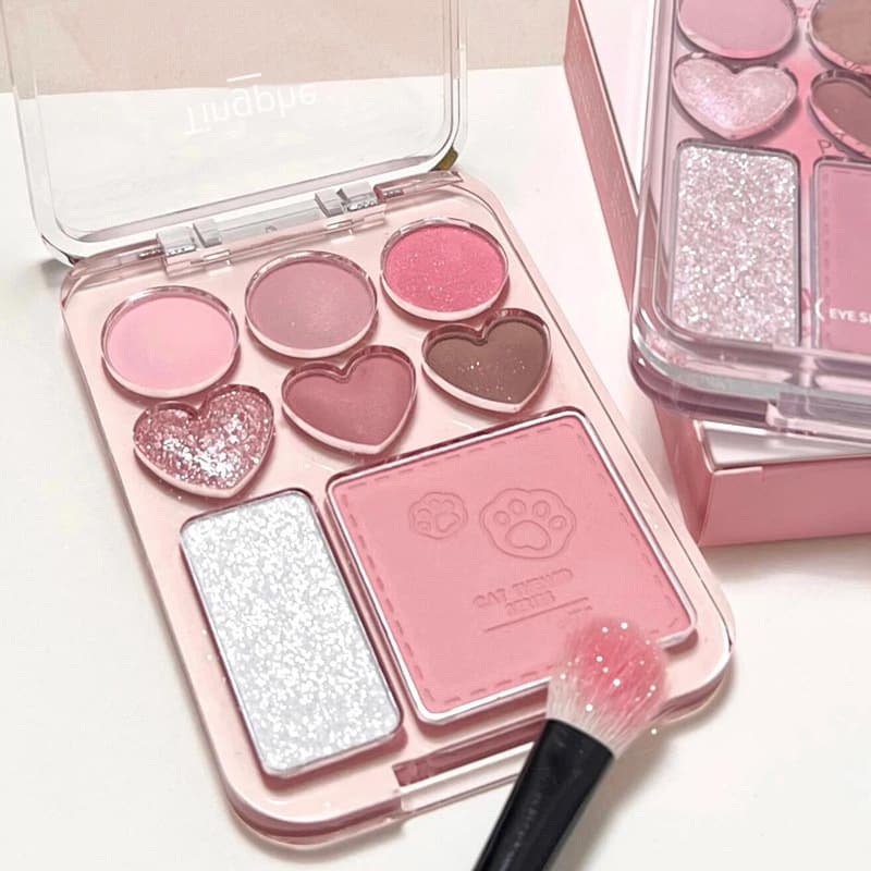 New love eye shadow palette matte blush highlighter all in one Korean style caramel pink brown earth color affordable for young girls