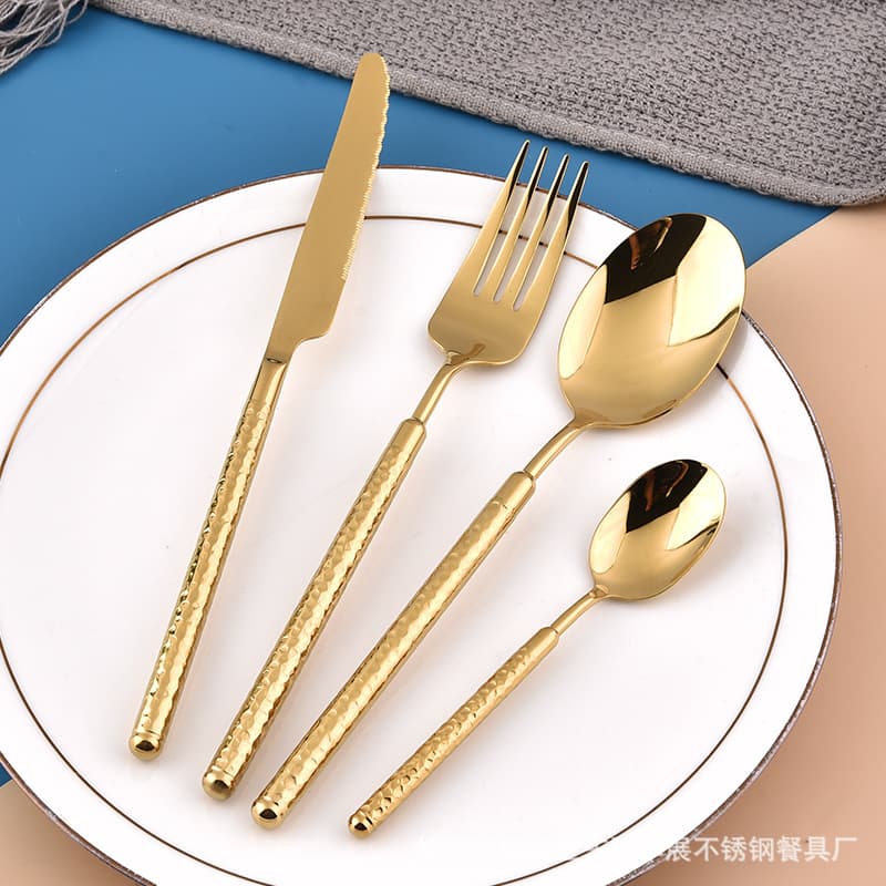 Wholesale Thickened Round Diamond Handle Titanium Gold Plated Spoon Western Cutlery Knife Fork Table Spoon Butter Knife Dessert Spoon Fork Coffee Spoon