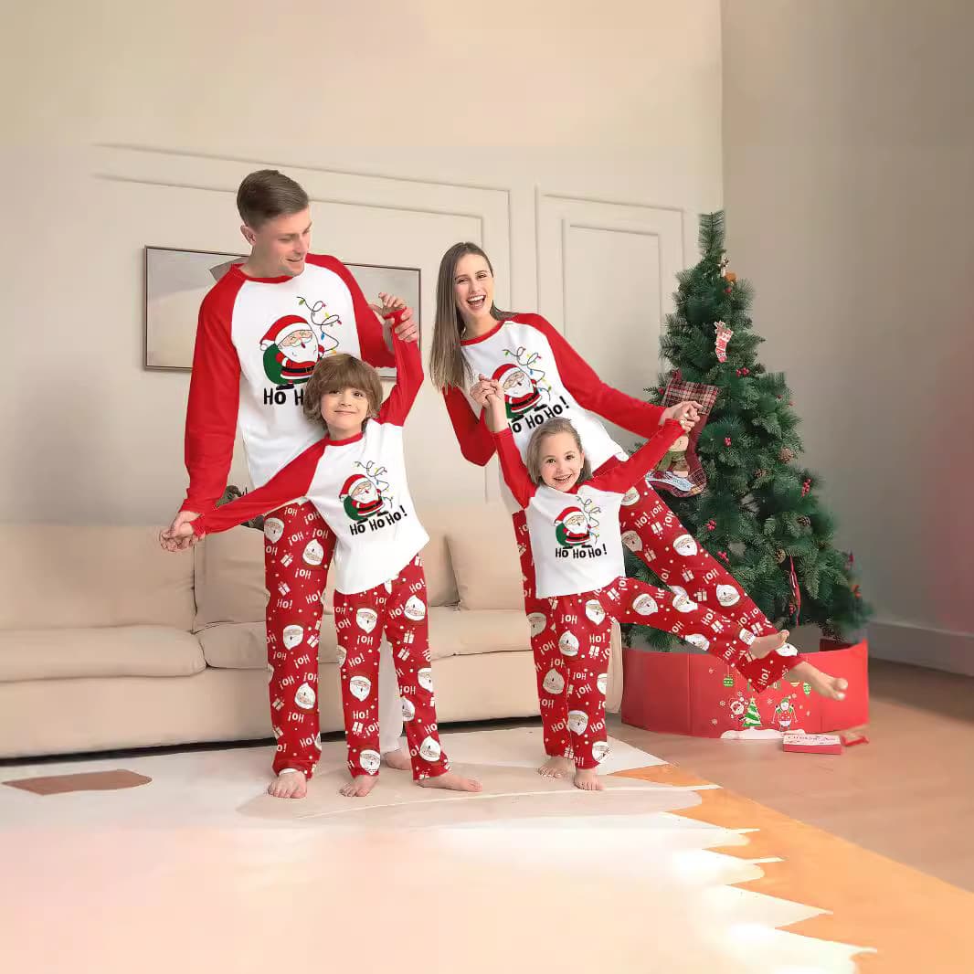 2024 European and American cross-border new style Santa Claus letter cartoon Christmas parent-child printed home wear pajamas