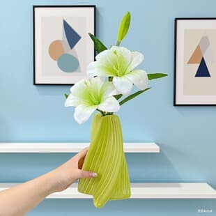 Artificial Lily Flower Arrangement Set Creative Hydroponic Vase Living Room Decor Ornament Nordic Style Green Plant Display