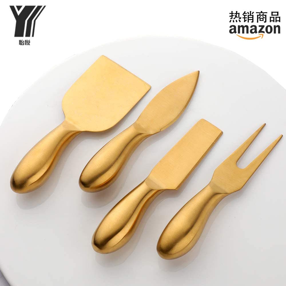 Amazon stainless steel gold cheese knife, cake fork, pointed knife, slicer, butter scraper, baking tools