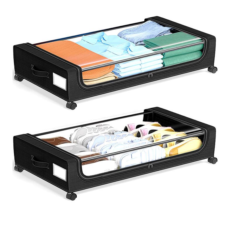 Flip-top dust-proof transparent dormitory storage artifact clothing bed bottom large-capacity storage box with pulley toy storage box