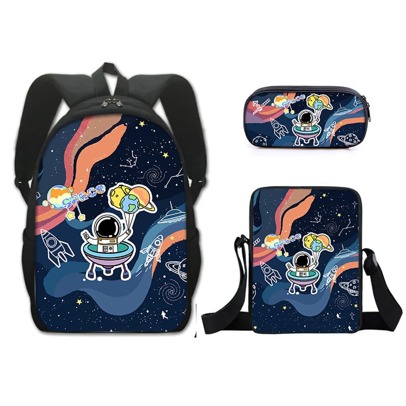 2025 New Cross-Border Universe Astronaut Spaceman Backpack for Primary and Secondary School Students, Lunch Bag, Pencil Case Three-Piece Set