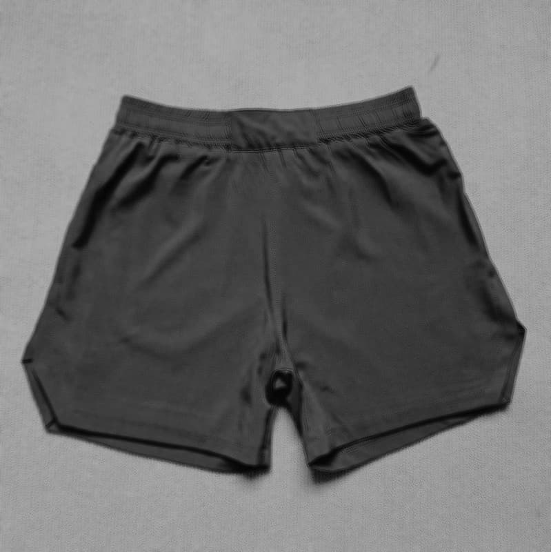 New men's shorts, double-layered, quick-drying, sports running, four-point, summer export, ice silk, two-piece pants, spliced with a cooling feel.