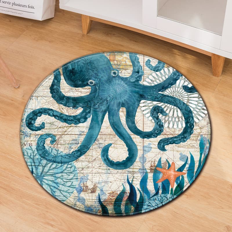 Cross-Border Summer Ocean Carpet Round Bathroom Absorbent Dirt-Resistant Foot Mat Bedroom Computer Chair Floor Mat Living Room Sofa Rug