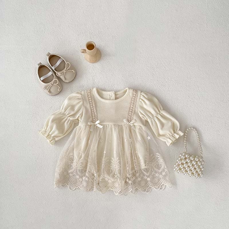 2024 Korean Style Spring/Autumn Newborn Mesh Tutu Dress Bodysuit with Bow for Baby Girls, Triangle Crawling Suit