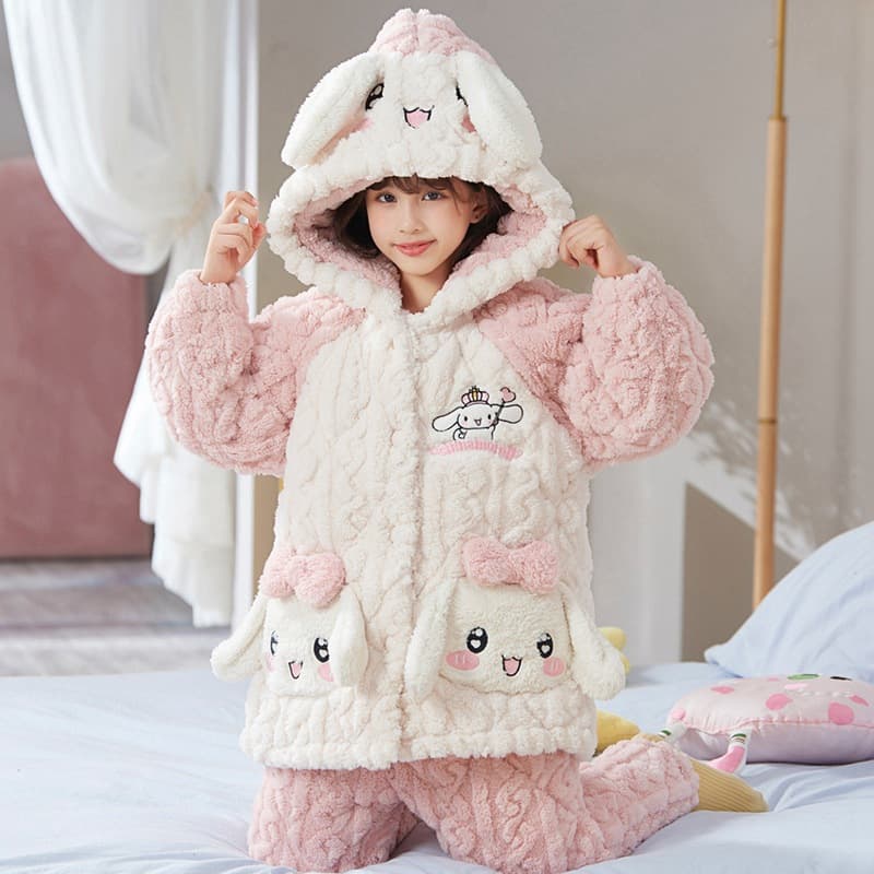 Kids' Winter Pajamas Three-Layer Quilted Thick Coral Fleece Flannel Girls' Homewear 2025 New Style