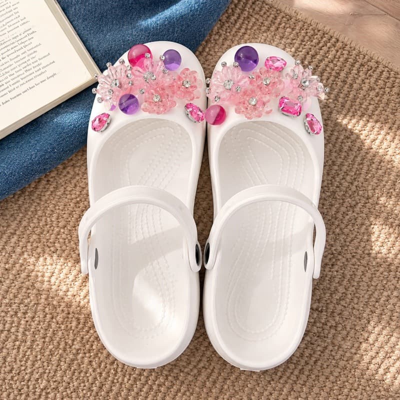 Crystal Mary Jane Ballet Shoes Women's Sandals Open-Toe Sandals Women's Outdoor Flip Flops Beach Shoes Home Slippers