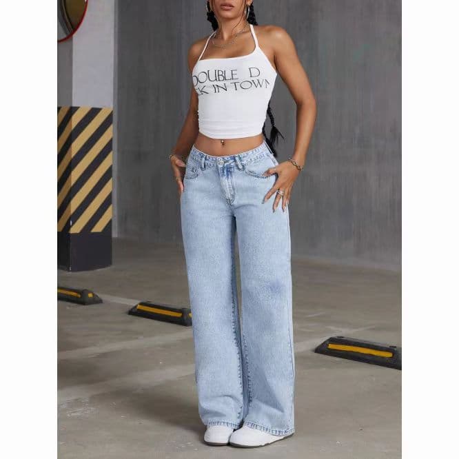 Cross-border foreign trade European and American independent station sweet and spicy style jeans for women y2k high street low-waisted straight pants versatile floor mopping pants