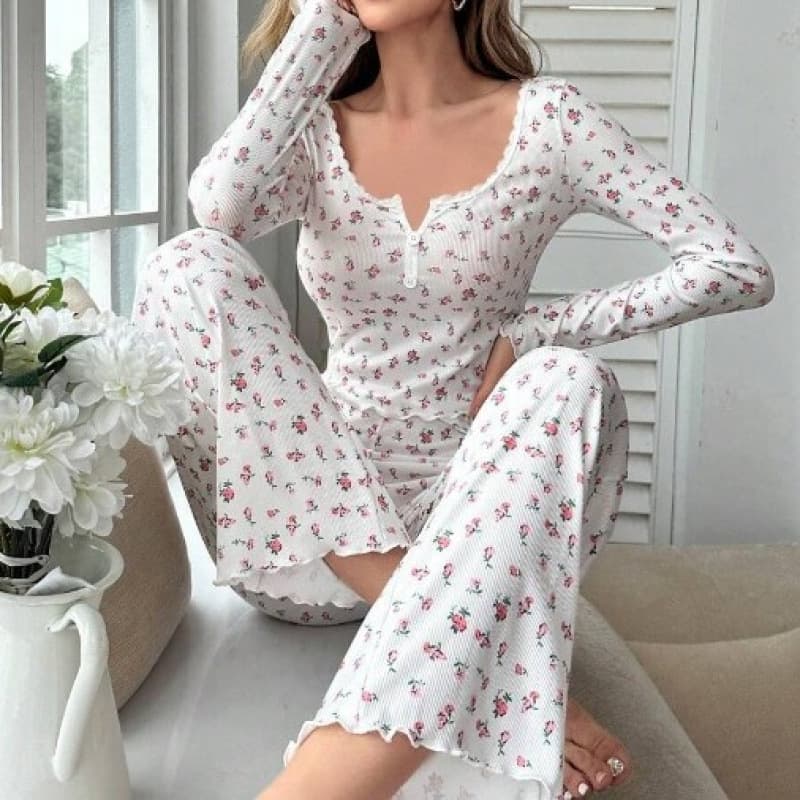 Cross-border popular European and American style autumn and winter home wear sexy casual fashion long-sleeved trousers pajamas two-piece suit for women