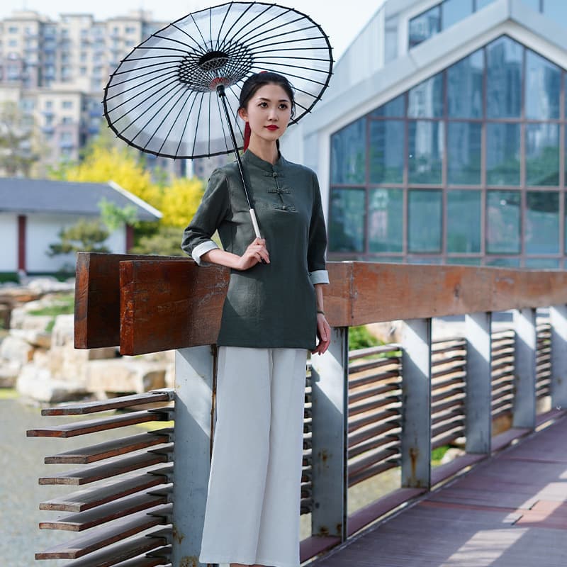 Retro Chinese Style Beauty Salon Work Uniform Wellness Center Chinese Tang Suit Tea Dress Women's Two-Piece Set Dropshipping Available