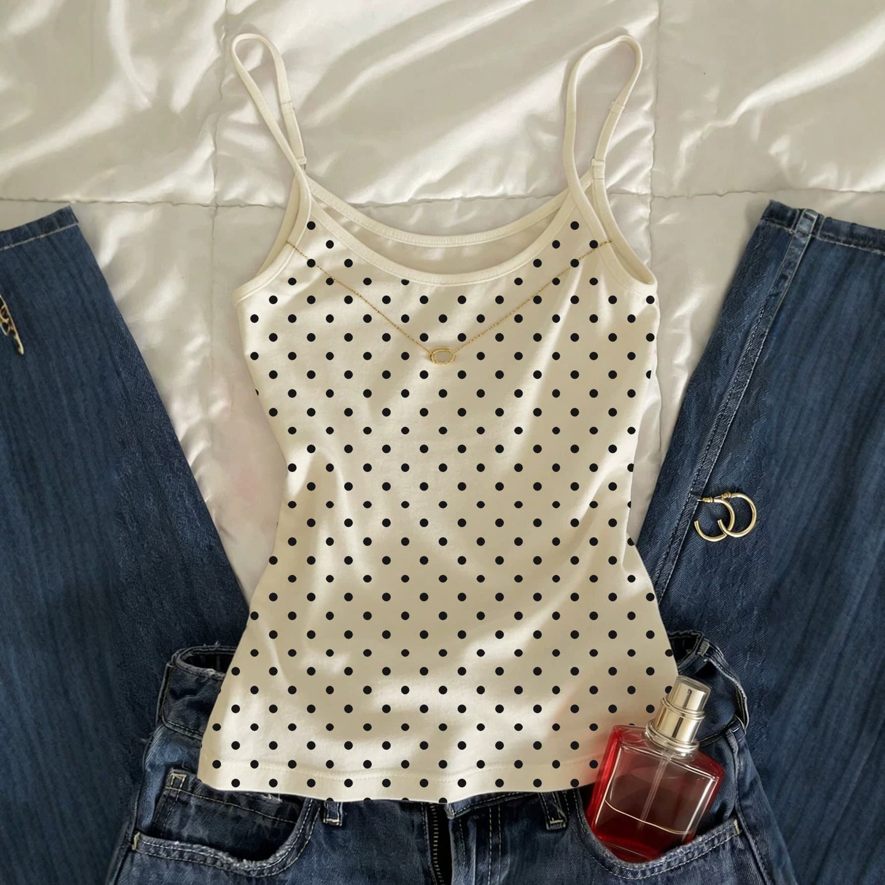 European and American cross-border summer ladies' fashionable, elegant and versatile sexy polka dot camisole vest