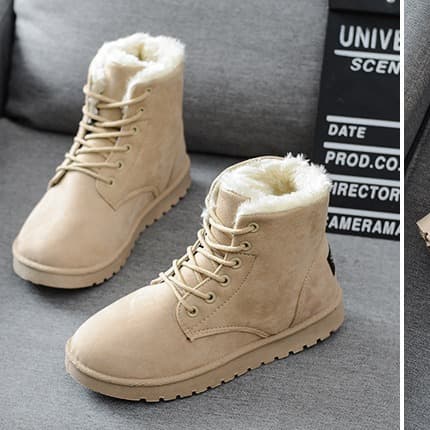 2024 Women's Short Boots New Winter Round Toe Lace-Up Cotton Shoes Women's Flat Snow Boots Plush Lined Warm Women's Boots Wholesale