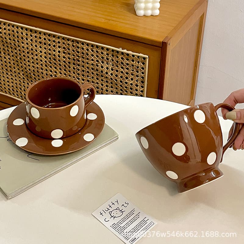 Ceramic Coffee Cup and Saucer Set, Vintage Mug for Home Use, High-End Aesthetic Couple Breakfast Cup