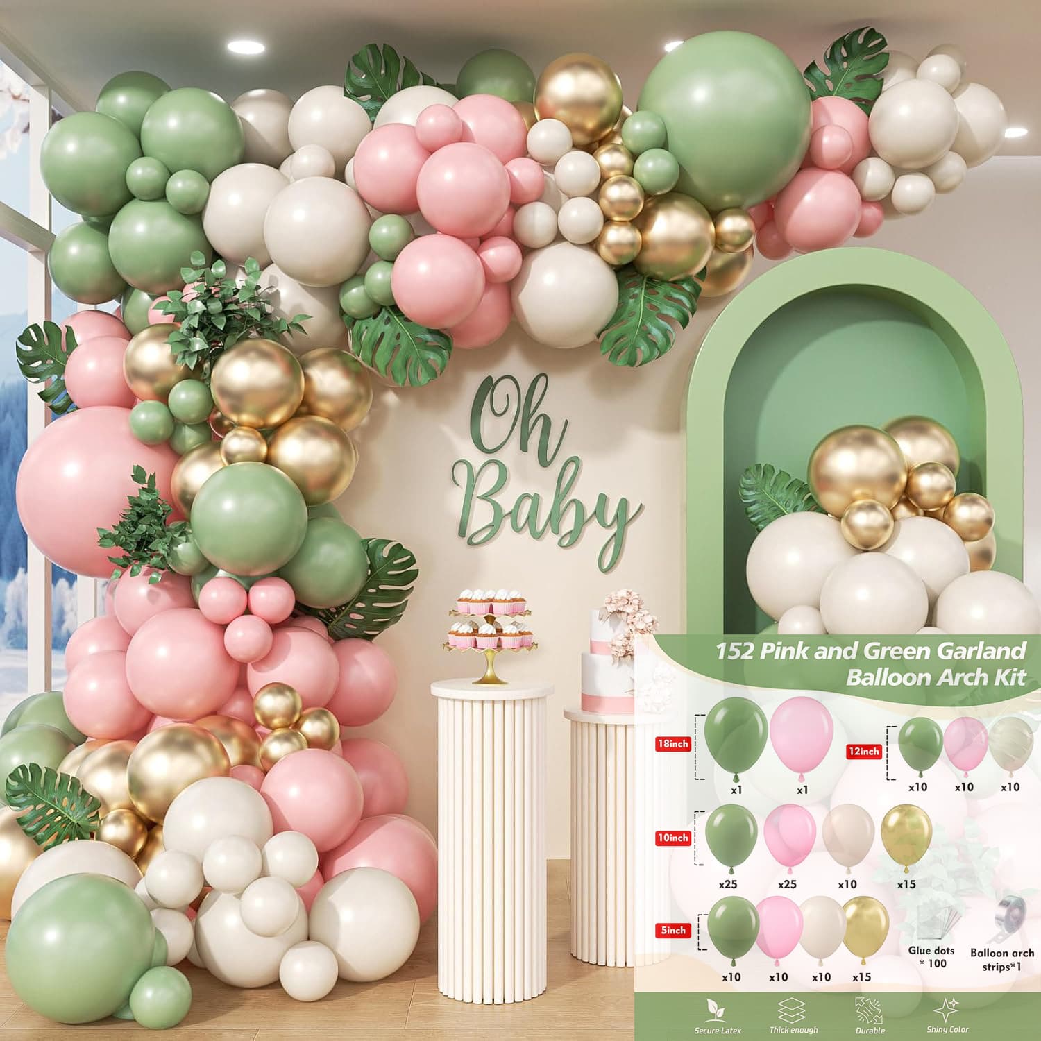 Cross-border Amazon balloon set birthday party high-end balloon arch pink green balloon garland combination