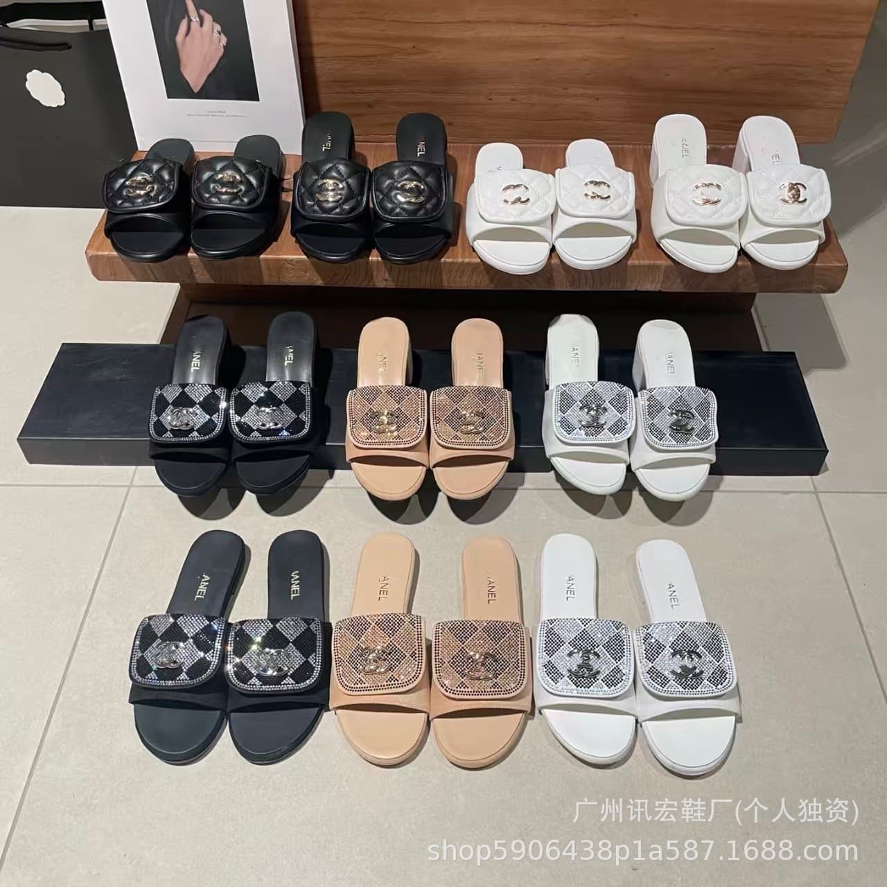 Chunky Heel Super Stable Chanel Style Diamond Slippers Women 2026 New Comfortable Outdoor One-strap Versatile Outdoor Slippers Women