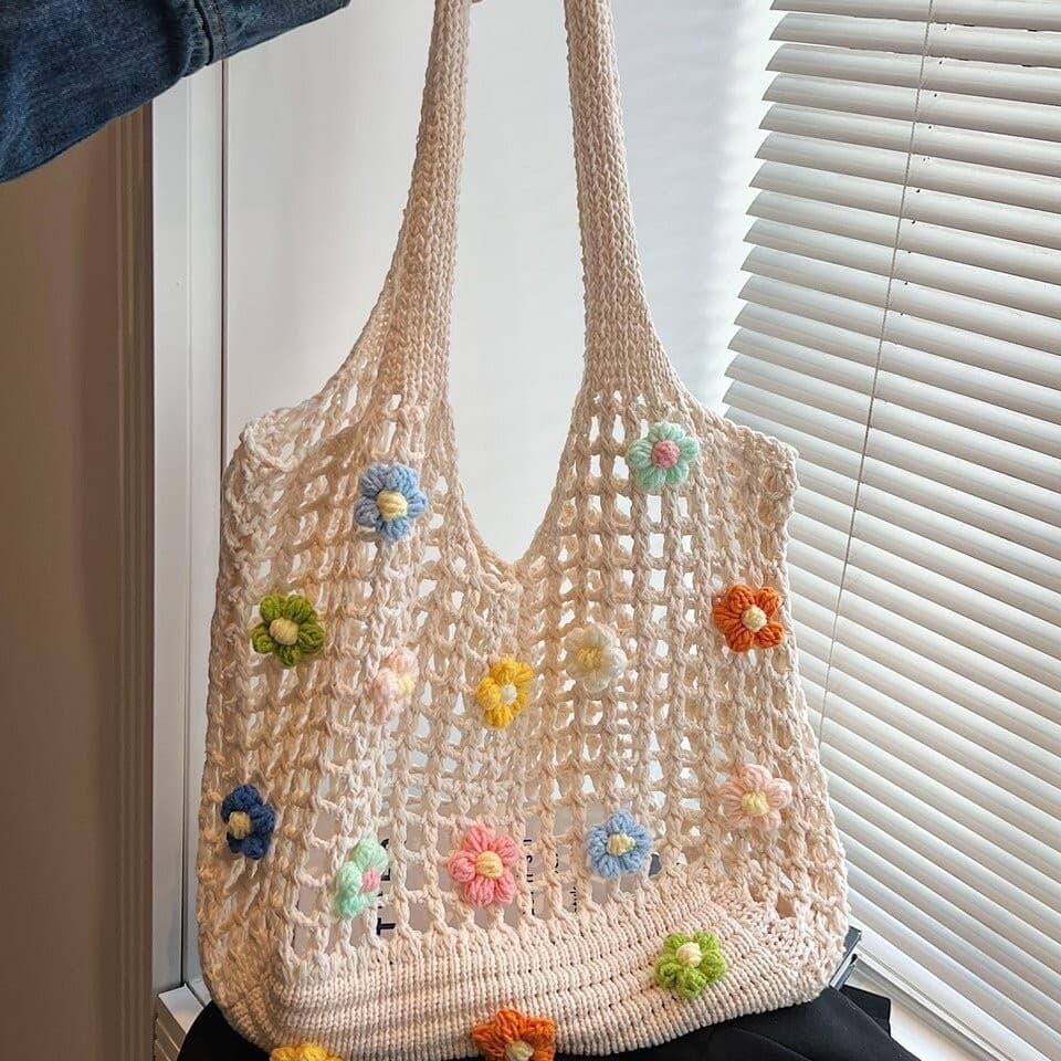 2025 new travel style casual fashion small fresh woven polyester sweet tote bag popular shoulder bag for women
