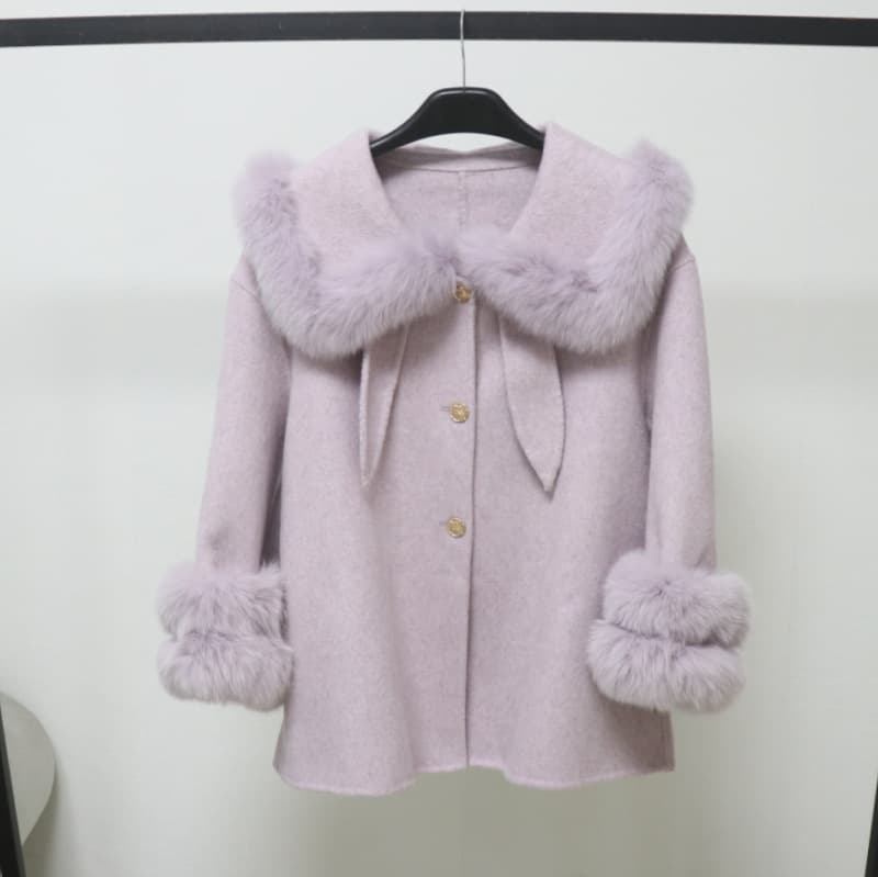 European Station Wool Double-Faced Coat Winter Korean Style High-End Elegant Women's Mid-Length Fox Fur Coat