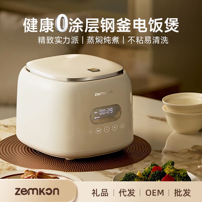 German Zemkon Stainless Steel 0-Coating Mini Rice Cooker for 2-4 People with Rice Soup Separation