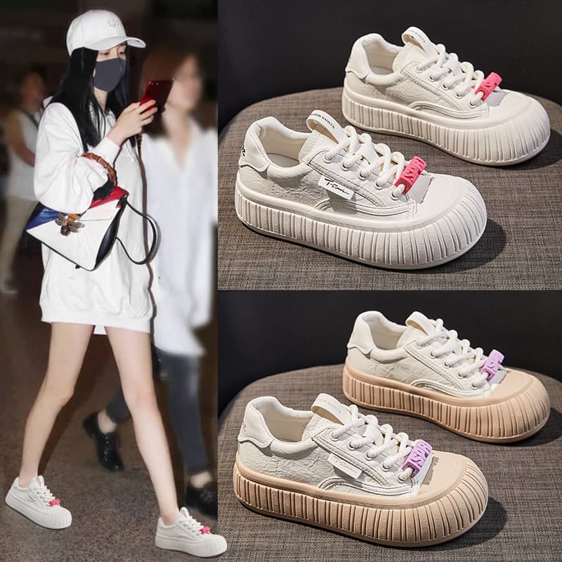 2026 Genuine Leather Live-Stream Popular White Sneakers, New Spring Model, Versatile Thick-Soled Platform Casual Sports Shoes for Women