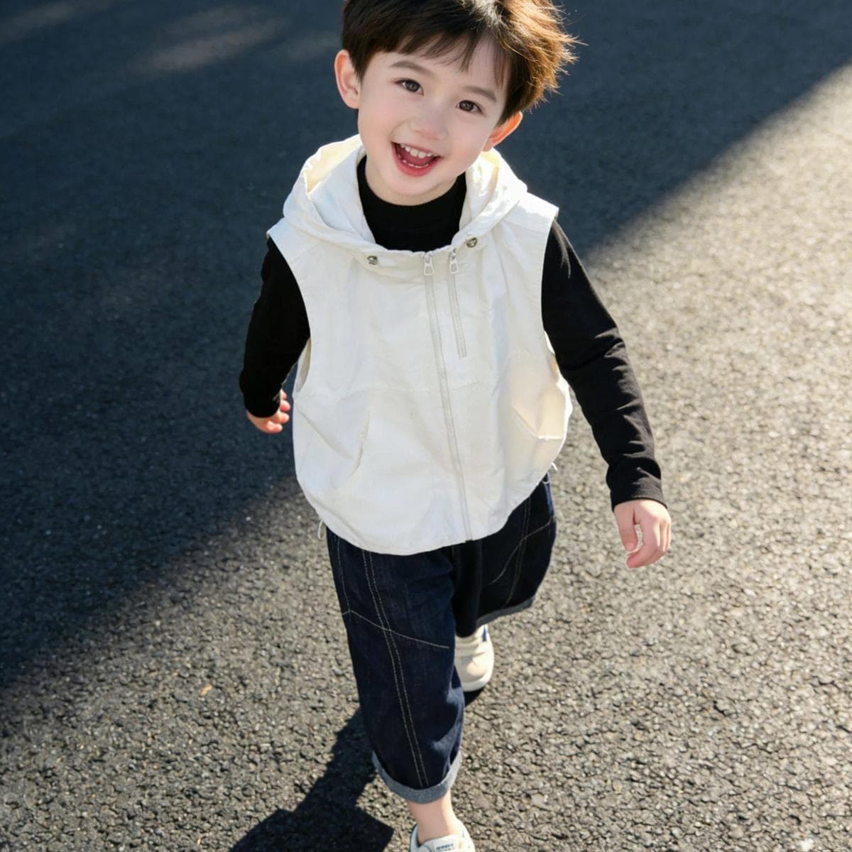 Kids Hooded Vest Boys Girls 2026 Spring Autumn New Korean Style Loose Sleeveless Jacket Waistcoat Outerwear