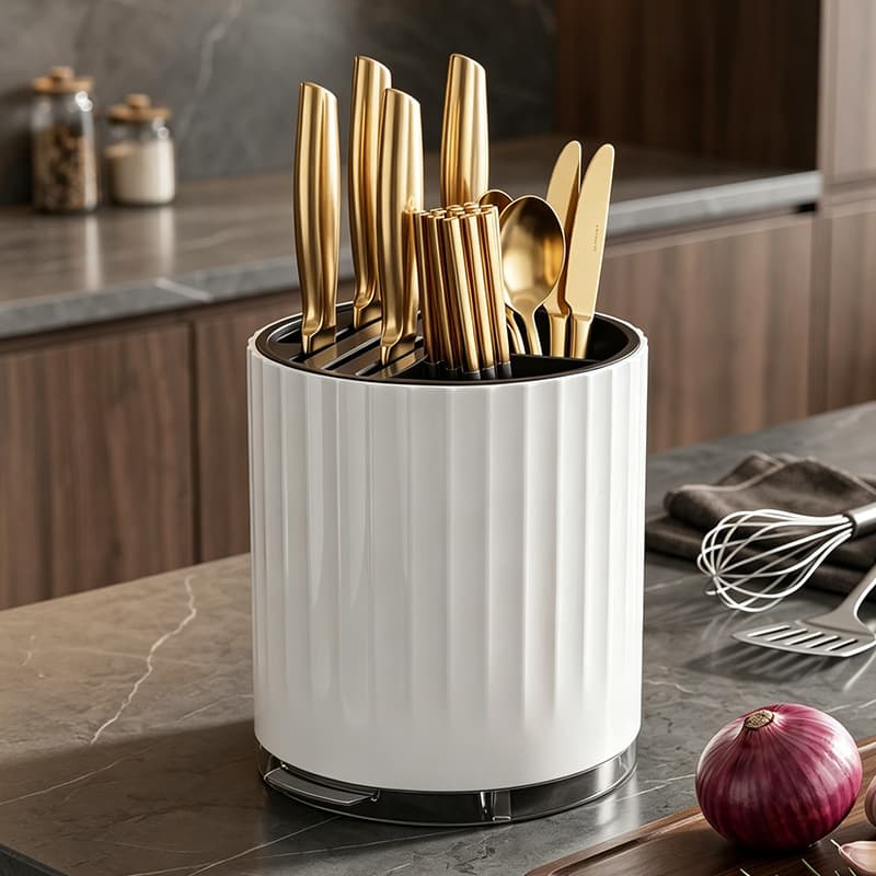 Kitchen storage rack, rotating knife holder, knife storage, integrated kitchen utensil storage rack, draining knife holder, chopstick barrel, multifunctional