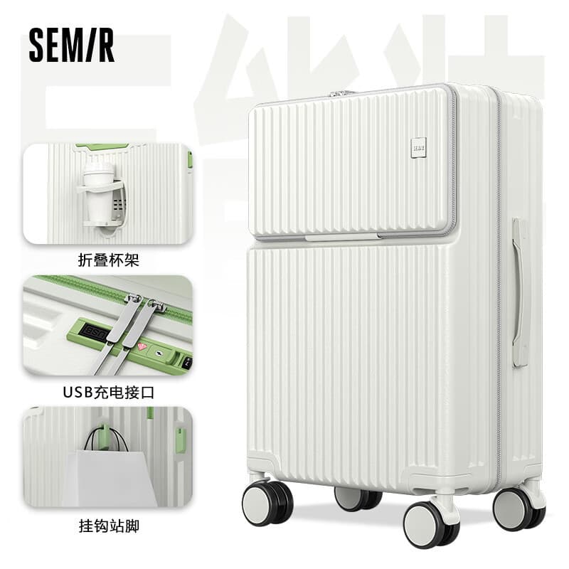 Front Opening Luggage with Hook Lock 20-Inch Carry-On Aluminum Frame Suitcase 24-Inch Travel Suitcase Rechargeable Spinner Luggage