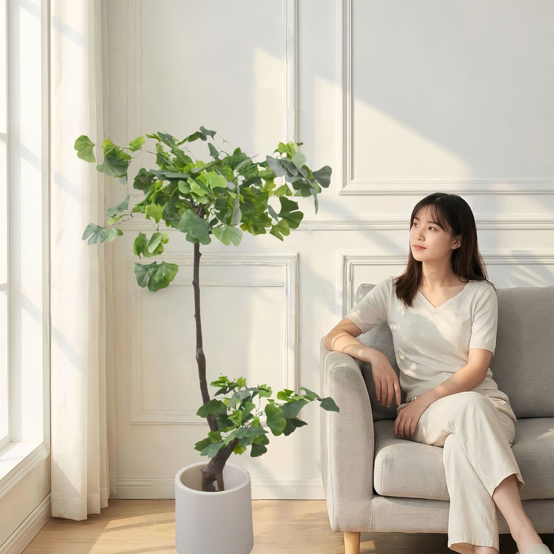 Lifelike Green Ginkgo Tree Artificial Floor Plant Decoration for Living Room Store Ambiance