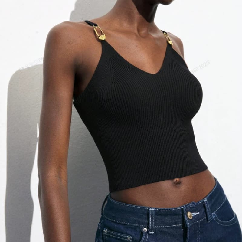 2026 European and American Cross-Border Women's Summer Tank Top with V-Neck, Slim Fit, and Slimming Sweater Top for Outerwear or Layering
