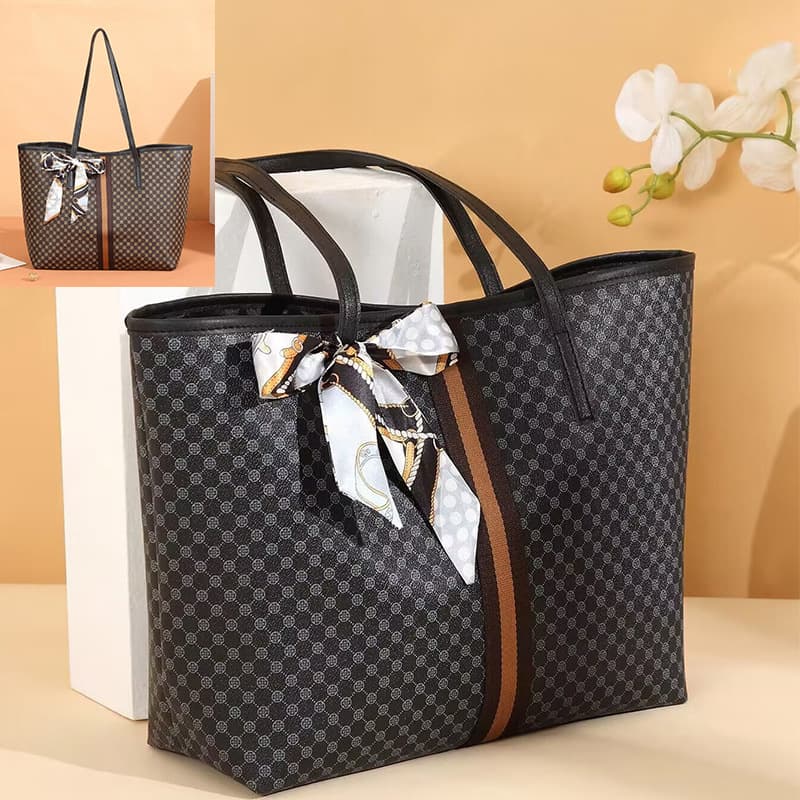 Polka Dot Monogram Scarf Large Capacity Shoulder Bag Ladies Bag Trendy Scarf Decorated Women's Tote Bag