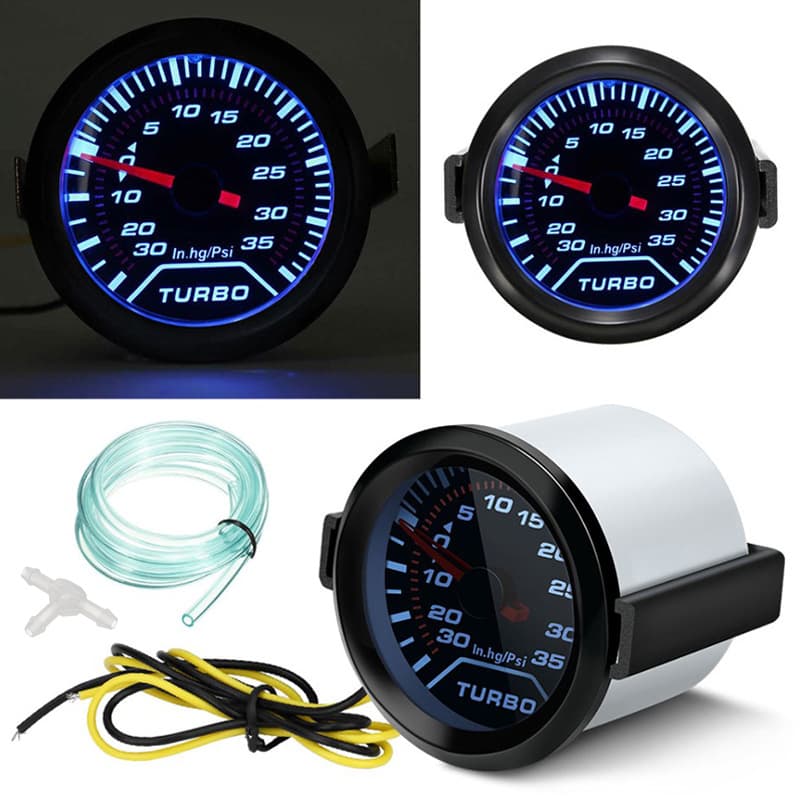12V 2" inch 52mm Car Gauge Racing Gauge Modified LED Display Turbo Boost Pressure Gauge Smoked