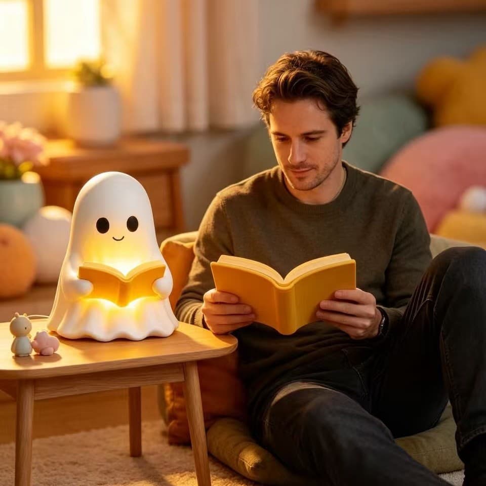 Cross-border new product Cute Halloween Bedroom Decor resin ghost reading night light home decoration