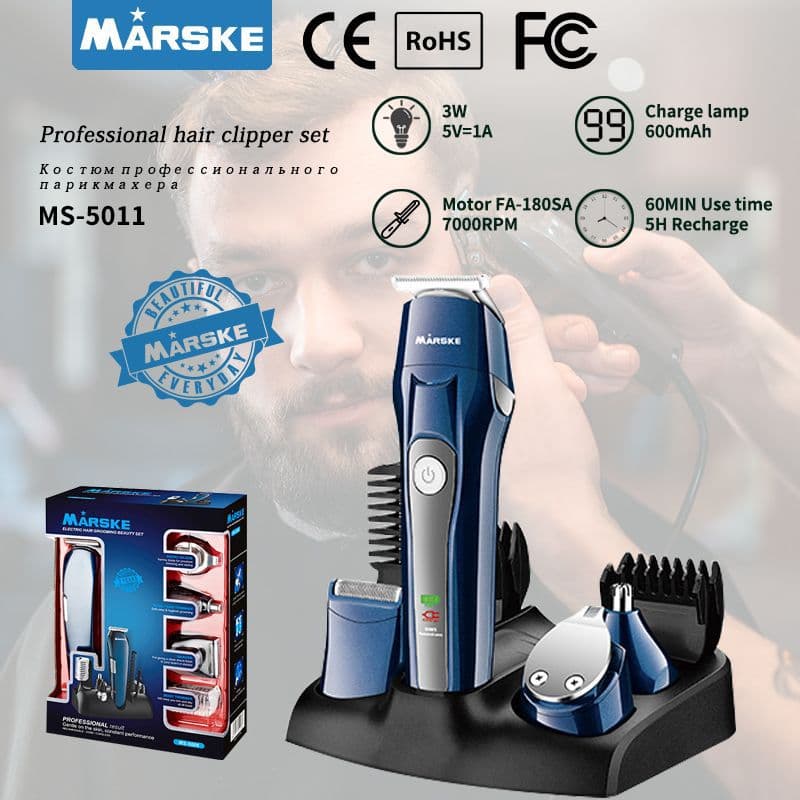 Electric Hair Trimmer Set Multifunctional Beard Nose Hair Clippers Eyebrow Trimmer Stainless Steel Blade Waterproof Rechargeable